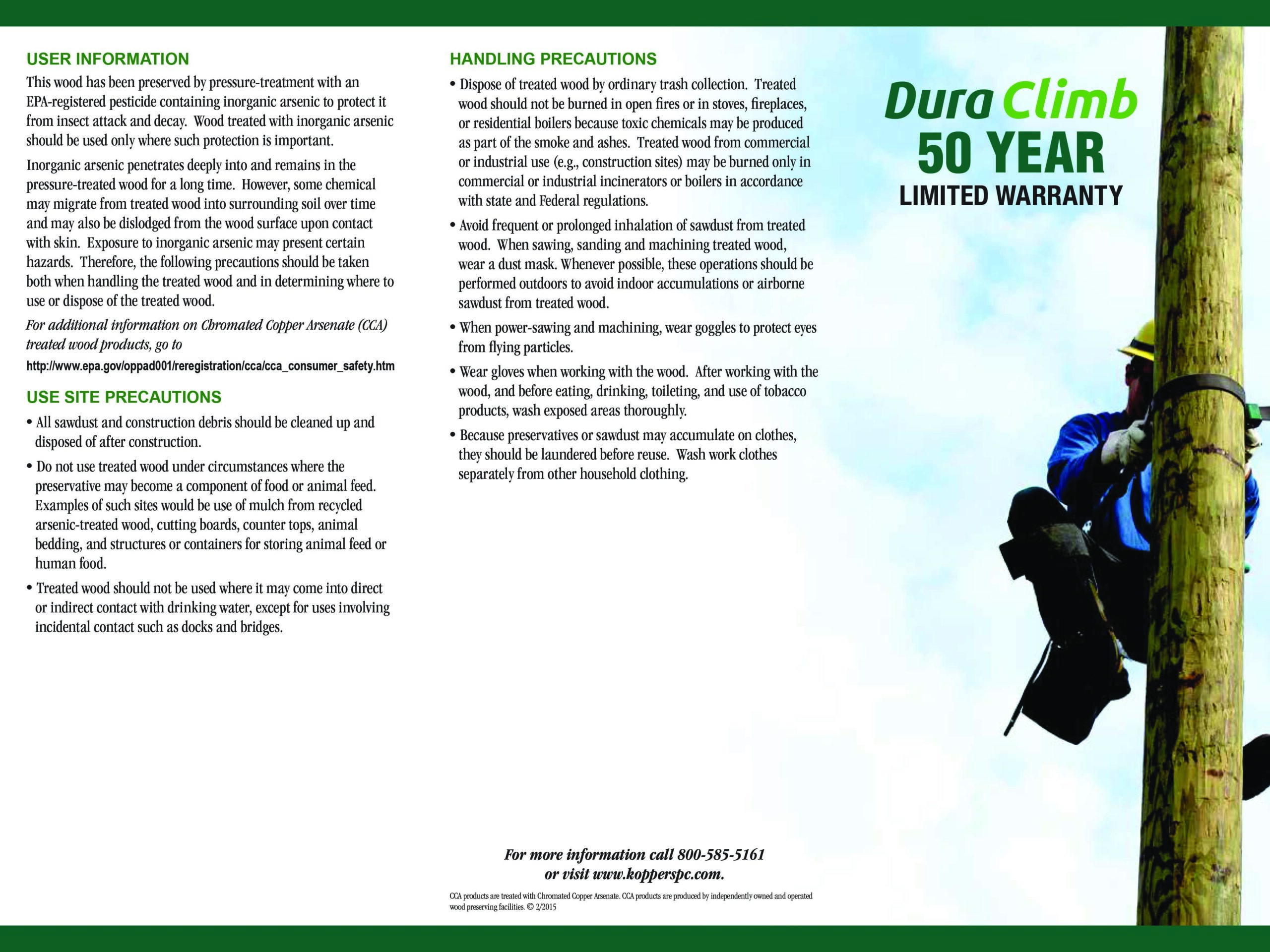 DuraClimb Pole Warranty